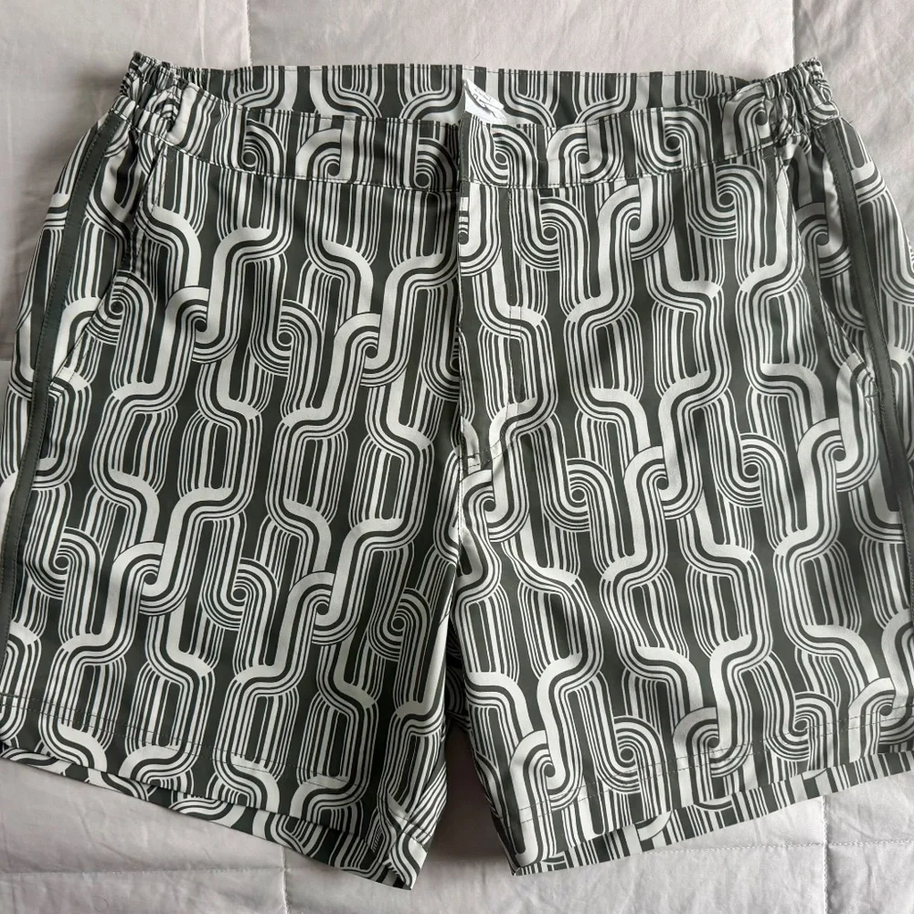 Fair Harbor Green and White Geometric Men’s Swim Shorts
